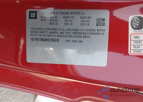 2017 Chevrolet Camaro 2Lt from USA, damaged, VIN 1G1FD1RS4H0155678